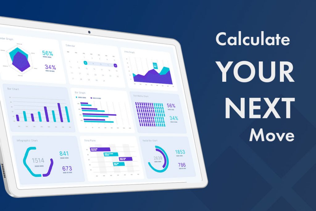 tablet and "calculate your next move" text