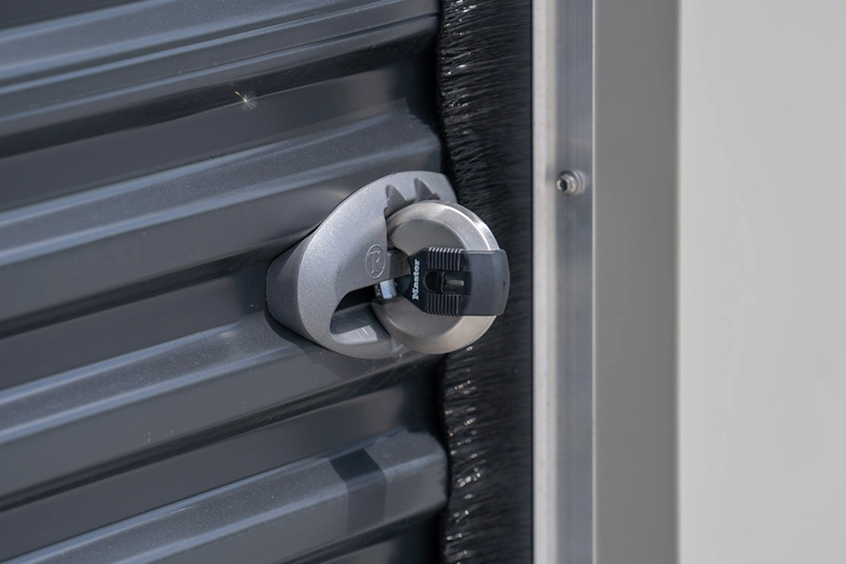 close up of lock on storage unit