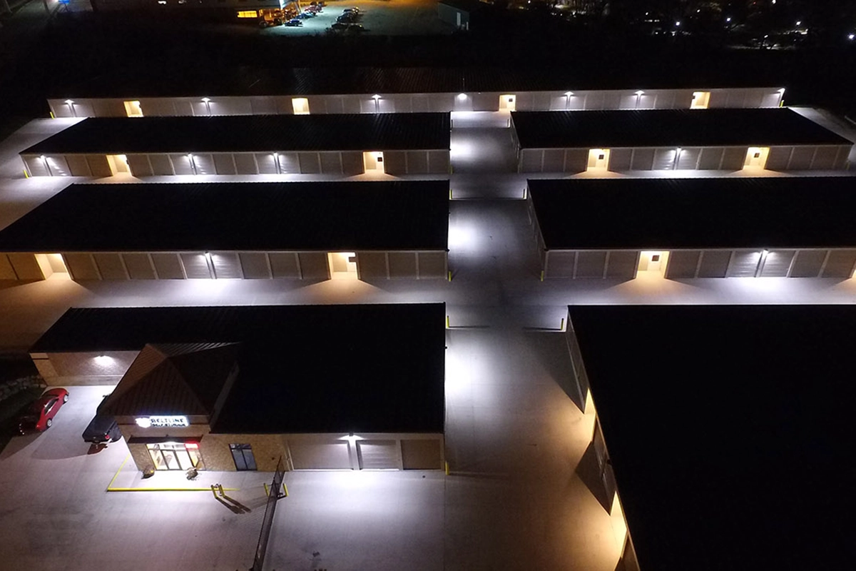 beltline self storage aerial view at night