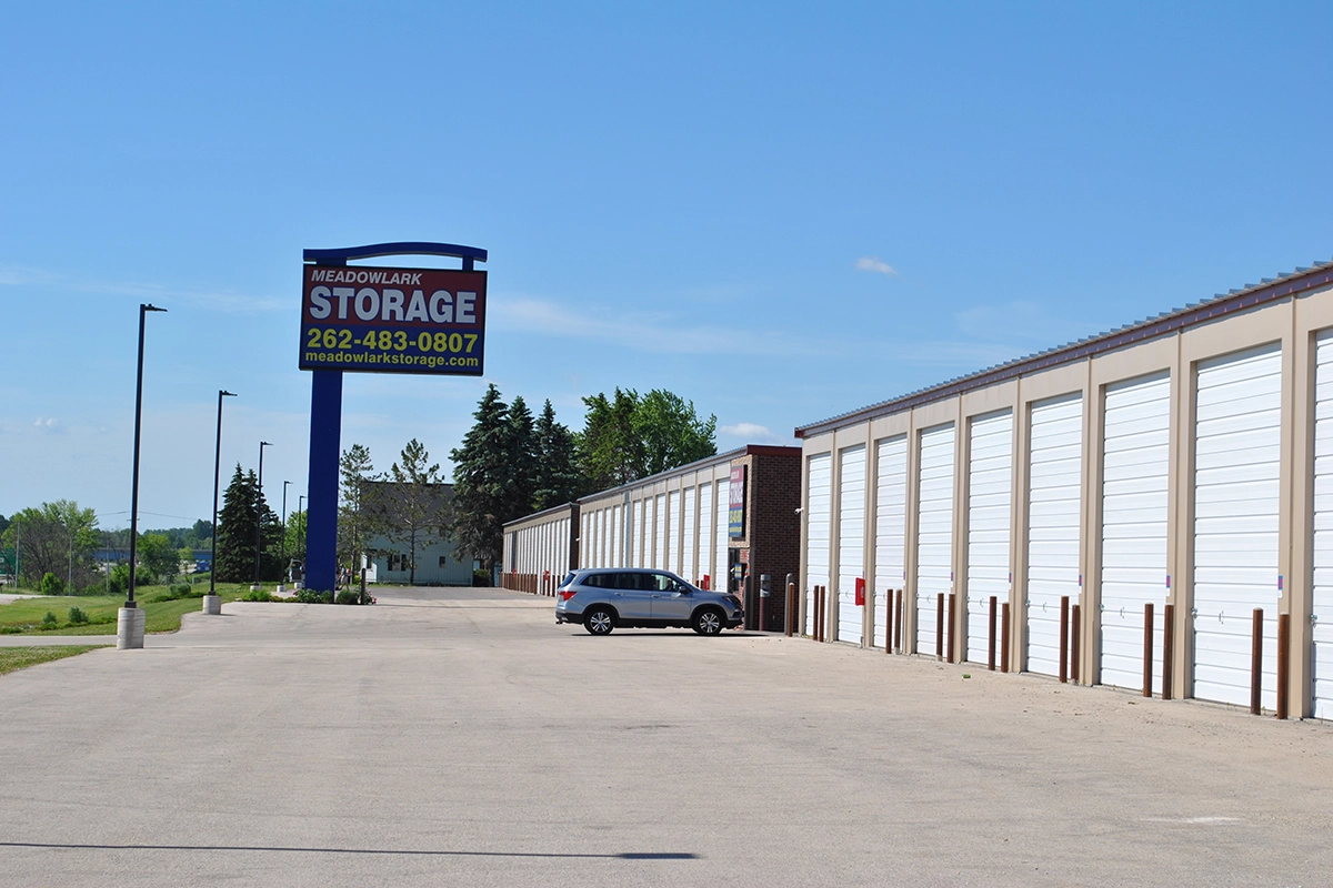 Meadowlark storage building exterior and sign