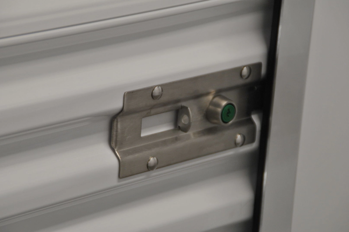 close up of storage unit lock