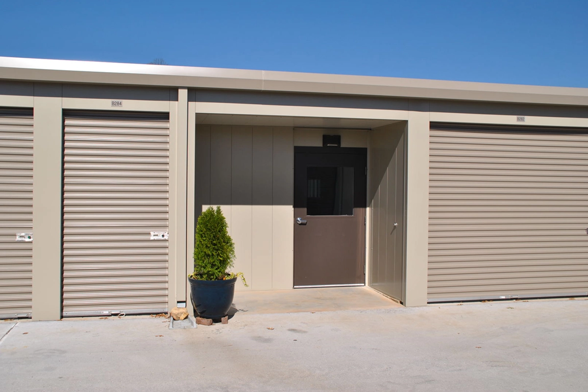 Secure pack storage building exterior