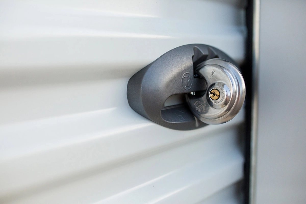 close up of lock on storage unit