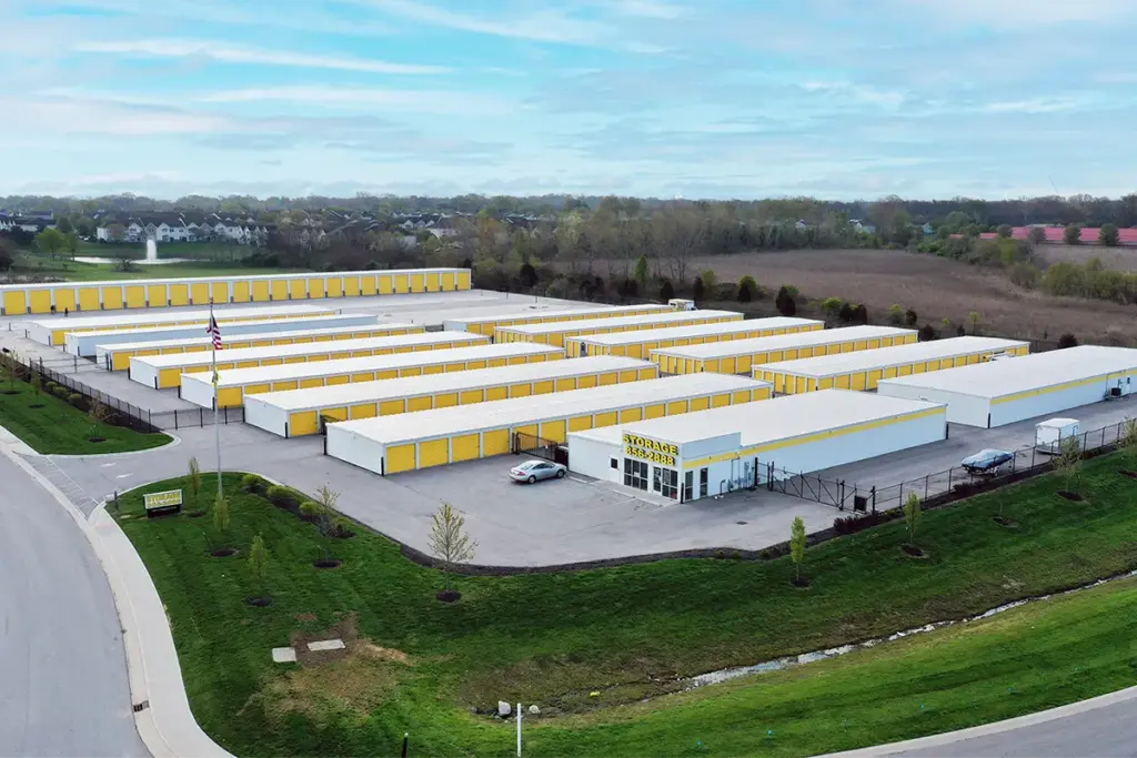 aerial view of self storage facility