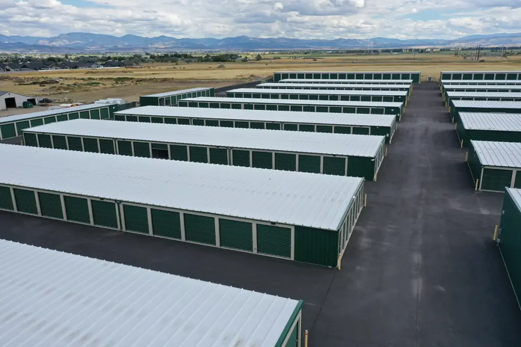 aerial view of self storage facility