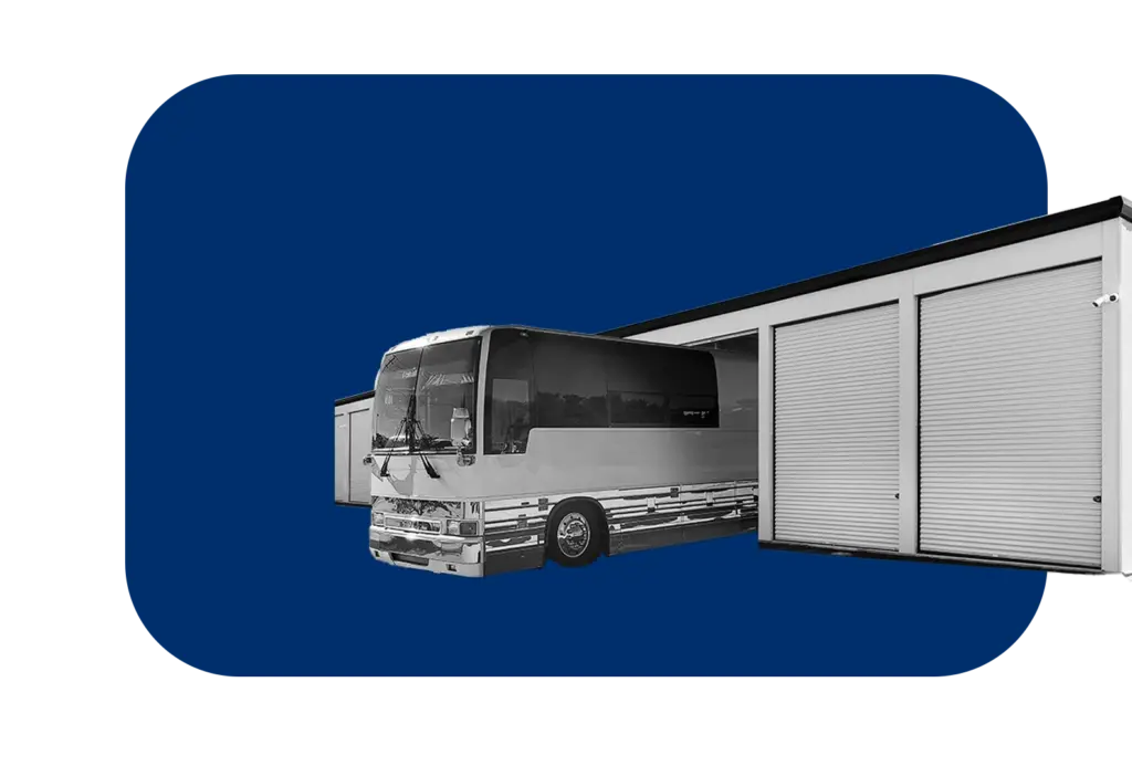 cutout image of RV going into storage unit